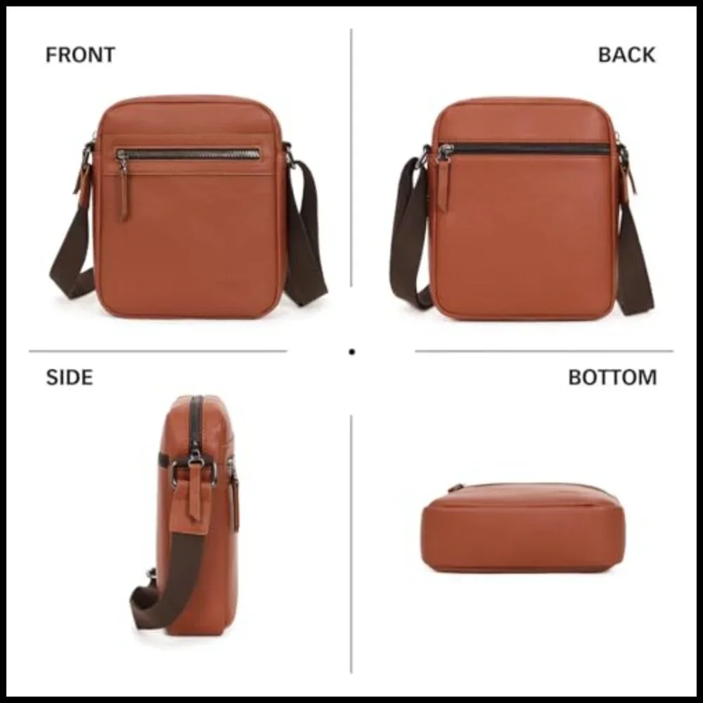 Leather Messenger Bag Crossbody Sling Adjustable Strap Multifunctional Classic